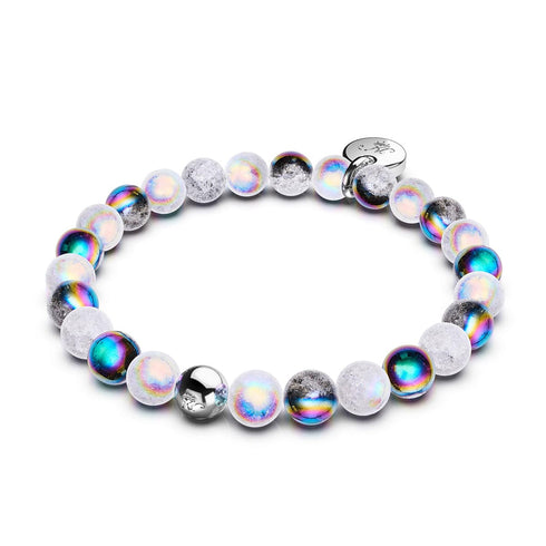 Einhorn-Chrom x weißes Glitzerglas-Armband